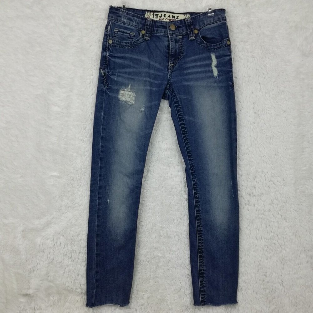 !IT Womens Jeans Skinny Ankle Blue Denim Stretch Ripped Patched Medium Wash‎ 26